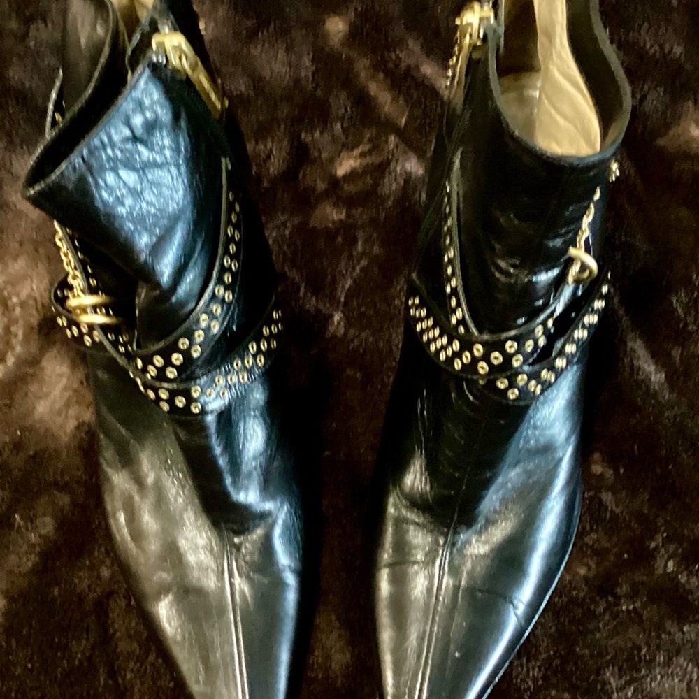 Jimmy Choo  Studded Black Leather Ankle Boots